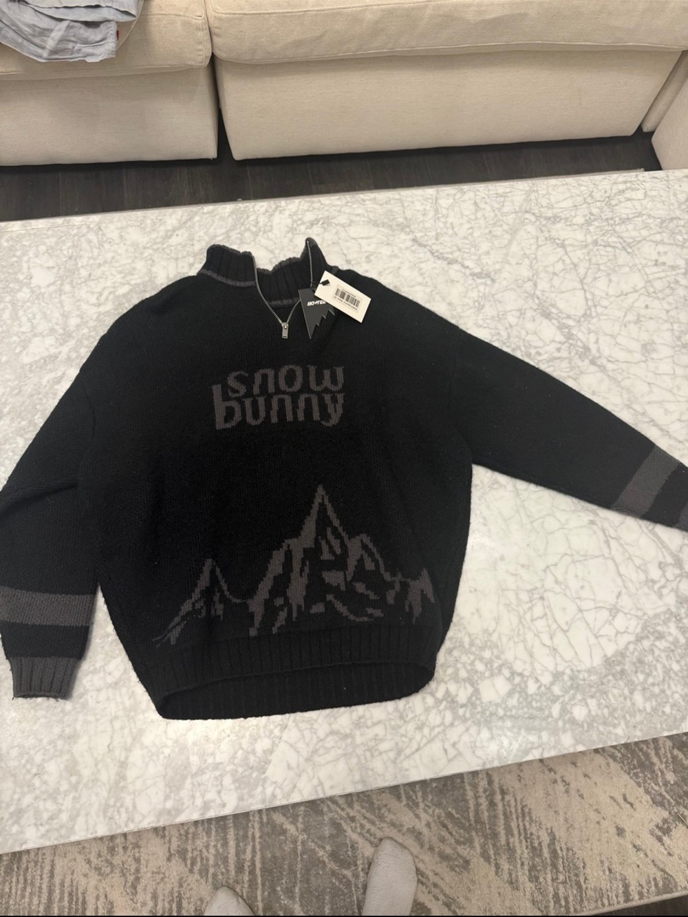 Oh Polly Black & Gray 'Snow Bunny' Zip-Neck Sweater